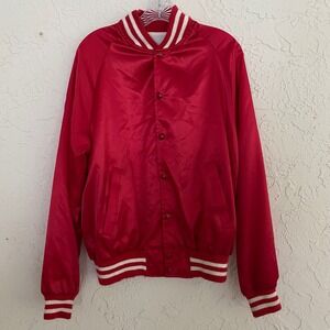 Vintage Satin Jacket Active Generation Bomber Mens L Red Snap Front USA Made